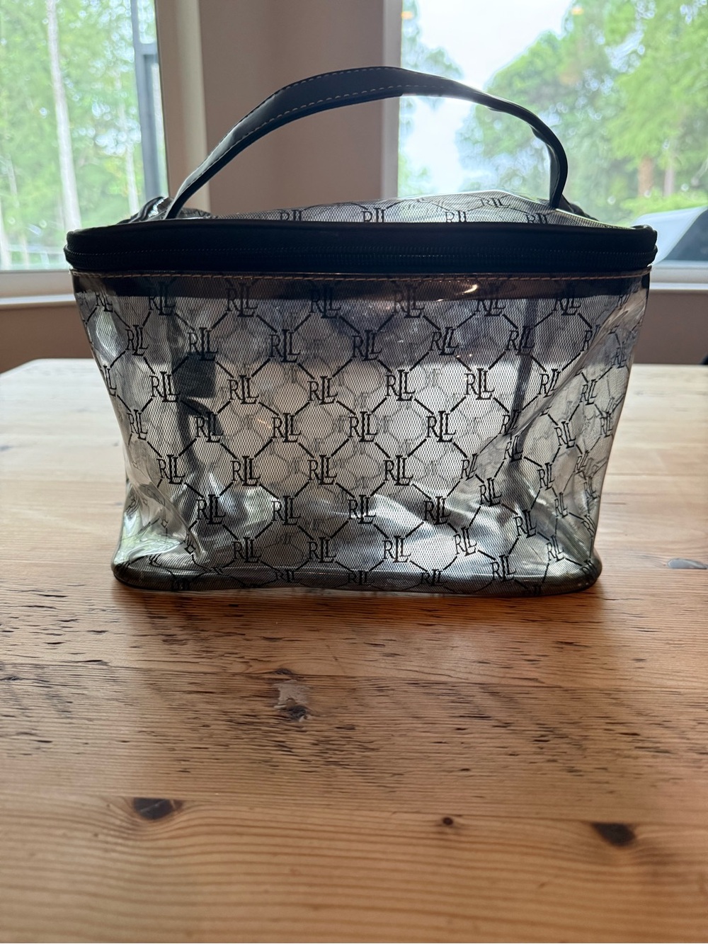 Vintage Ralph Lauren Clear RL Logo Cosmetic Tote - Black Trim Plastic
